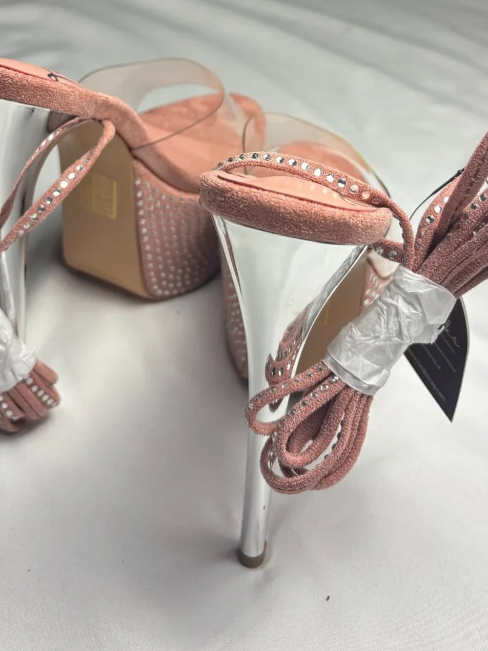 London Rag Pink Rhinestone Platform Clear Strap Stiletto Heels | Size US 7 NWT
